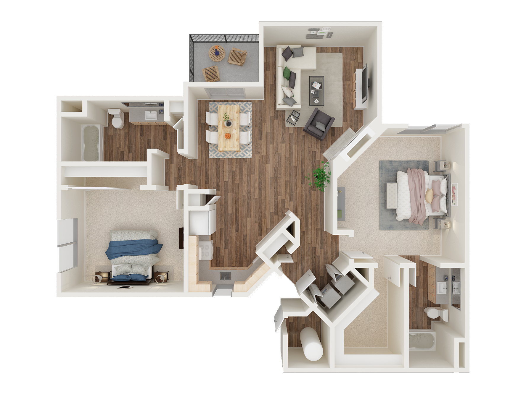 Floor plan for 2 beds, 2 baths, 1136 sqft